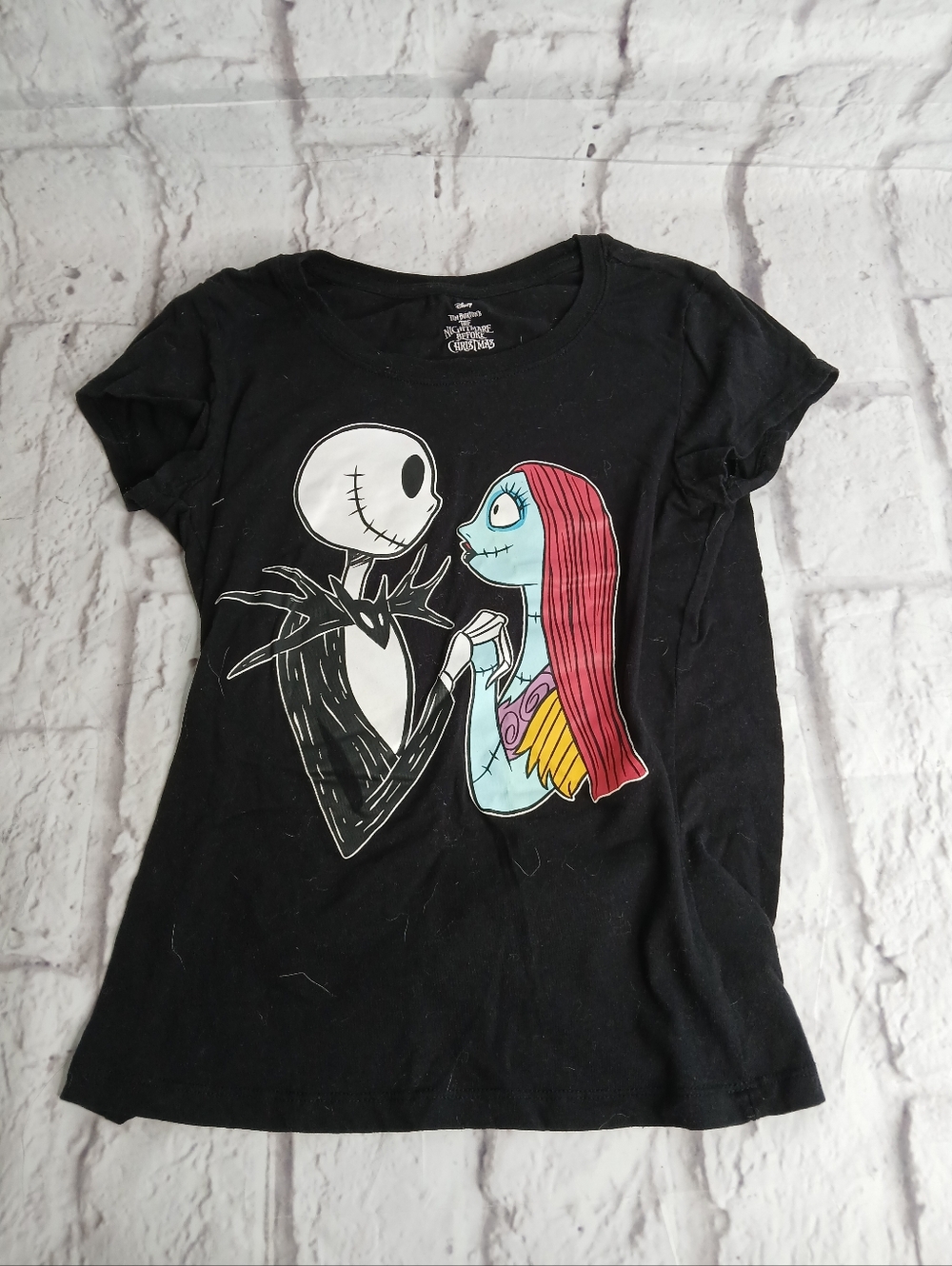 Disney Black Tee with Nightmare Before Christmas Couple Graphic